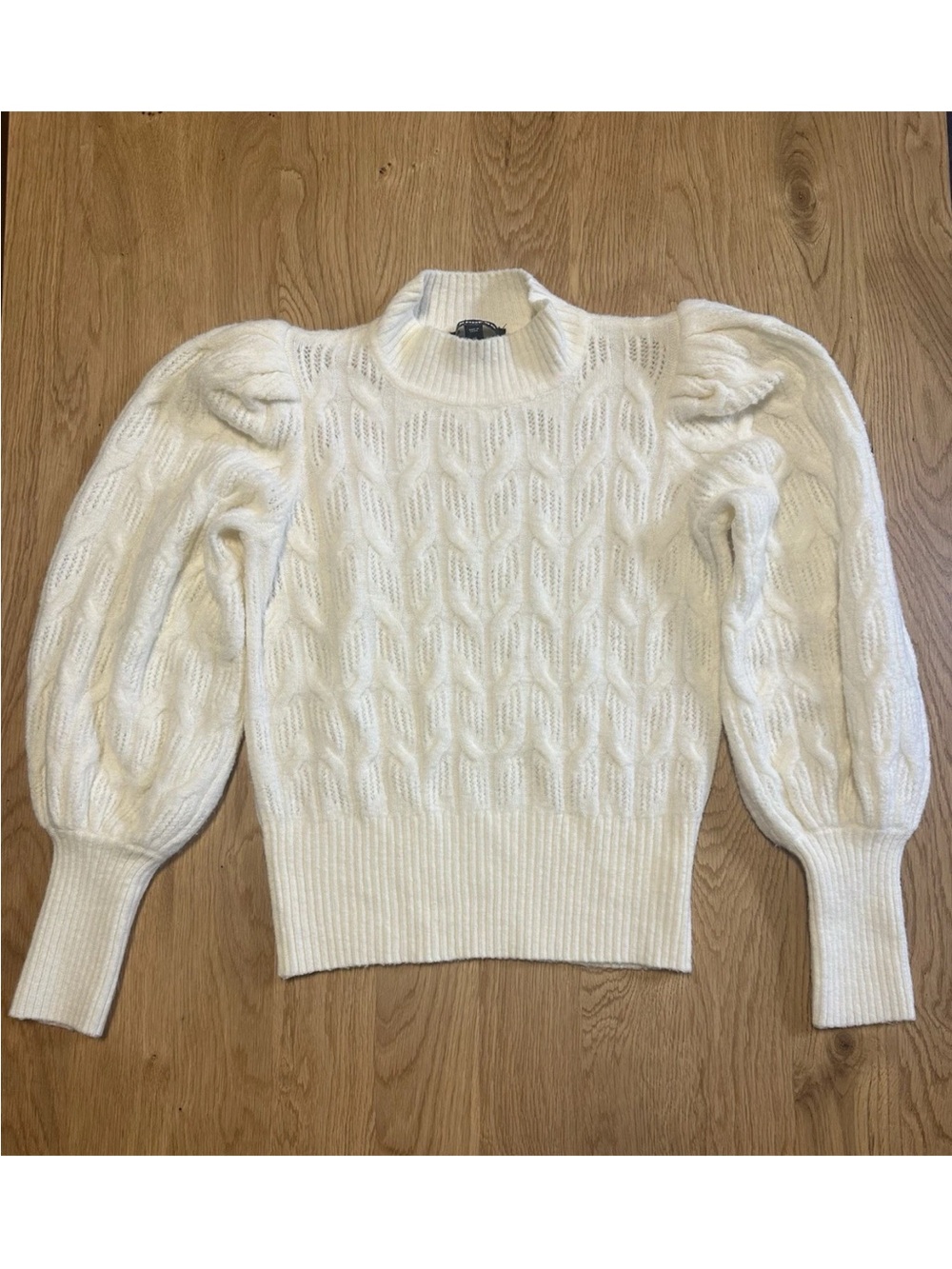 Express Women’s Ivory Puff Sleeve Mock Neck Pullover Long Sleeve Sweater Xs